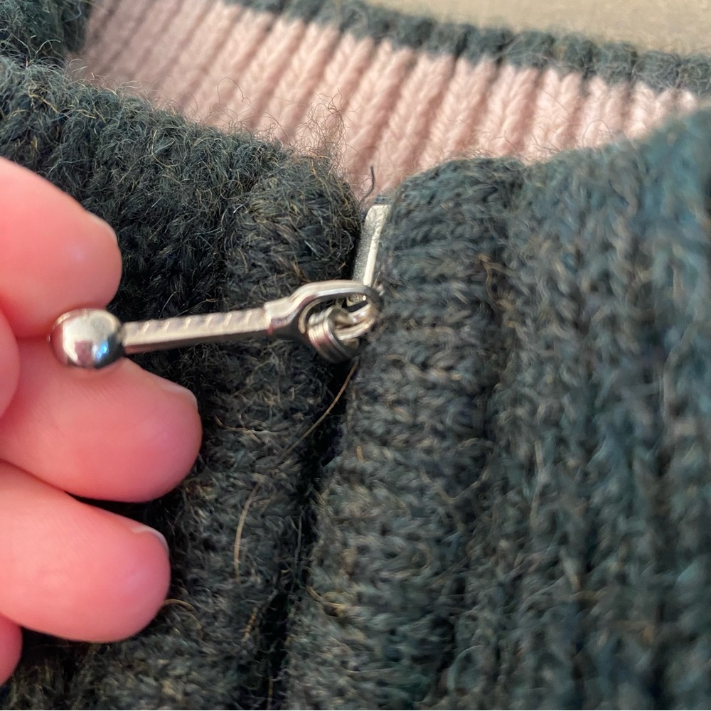 Blarney Woollen Mills Ireland 100% Merino Wool Aran Green Half Zip Size L - Picture 3 of 11